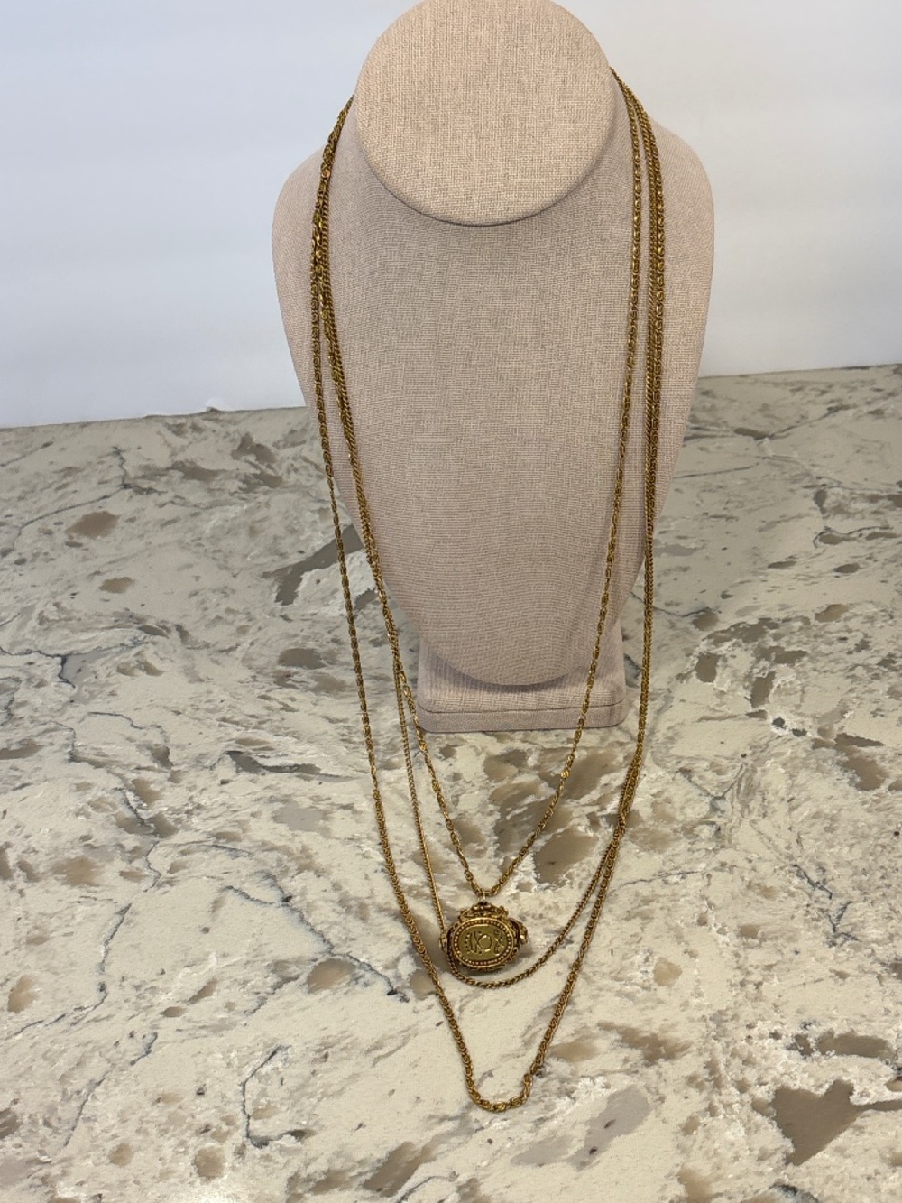 Vintage Goldette NY Multi Strand Spinner Flip Fob Pendant Necklace